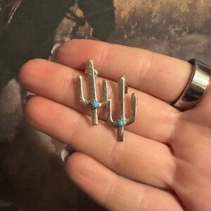 Cactus Sterling Sliver Turquoise Earrings